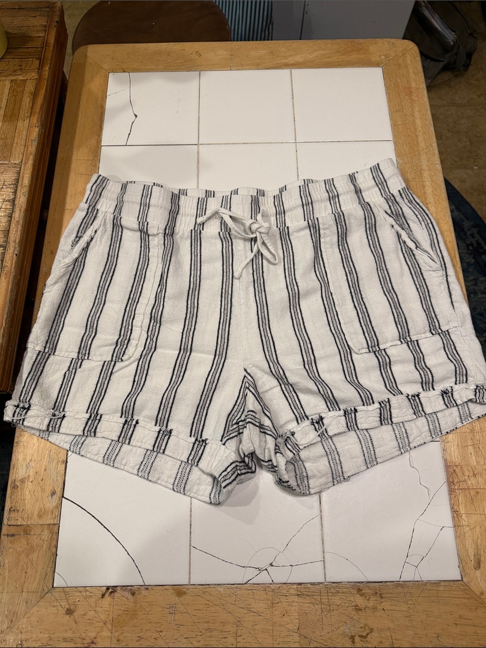 YMI White and Black Striped Drawstring Athletic Shorts